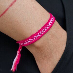 Cyber Pink/Hot Pink Boho Woven Bracelet Hippie Cottagecore Fairycore Handmade